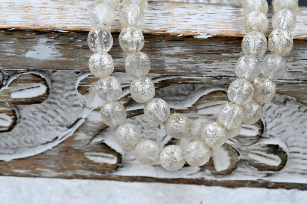 6mm Round Druk, 30pc Transparent Glass with a Mercury and an Etched Finish