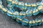 Aqua Blue Etched 6mm Faceted Czech, Gold Wash Finish