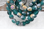 6mm Faceted Round Firepolished Matte Emerald AB Finish