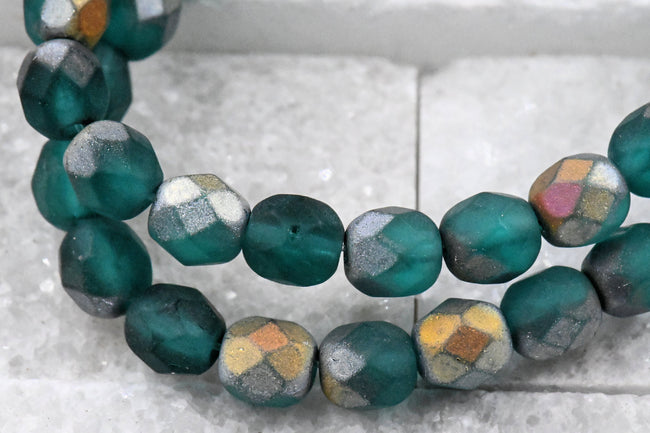 6mm Faceted Round Firepolished Matte Emerald AB Finish Main Image