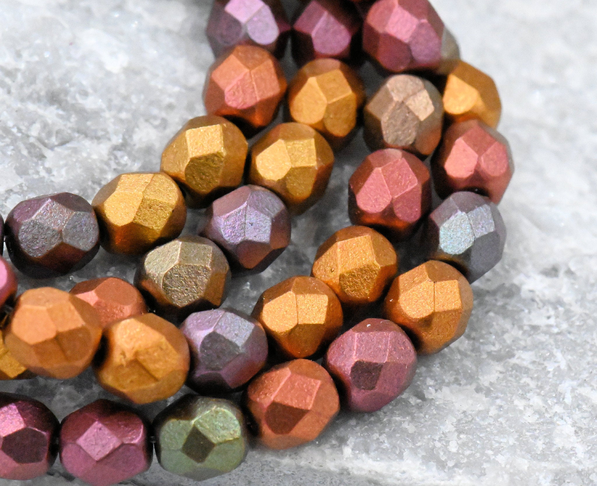 6mm Faceted Round Firepolished Metallic Mix