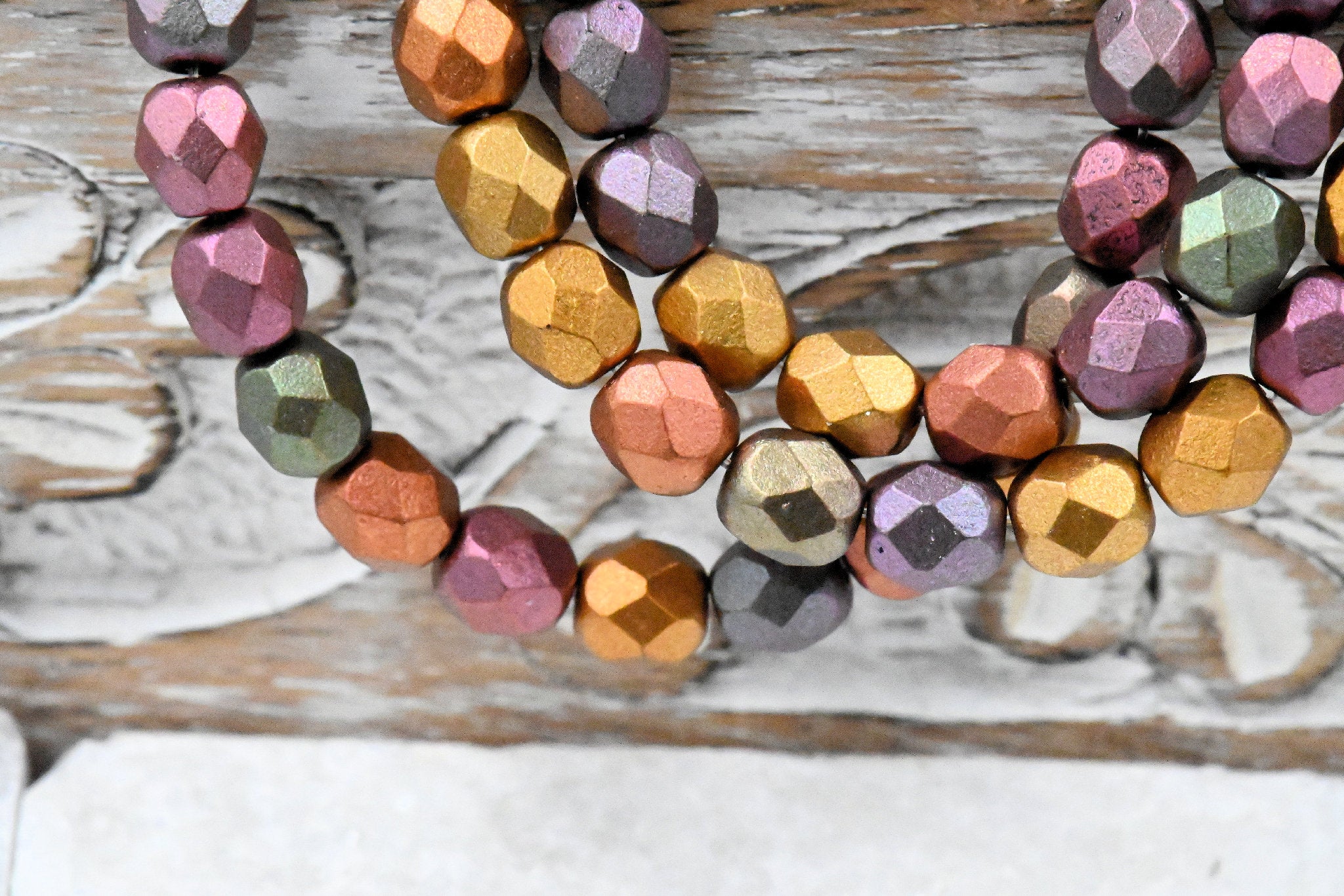 6mm Faceted Round Firepolished Metallic Mix