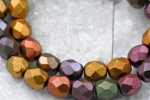 6mm Faceted Round Firepolished Metallic Mix
