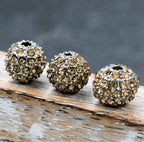 Topaz Crystal Rhodium Plated Pave Beads, 8mm Round, 2pc