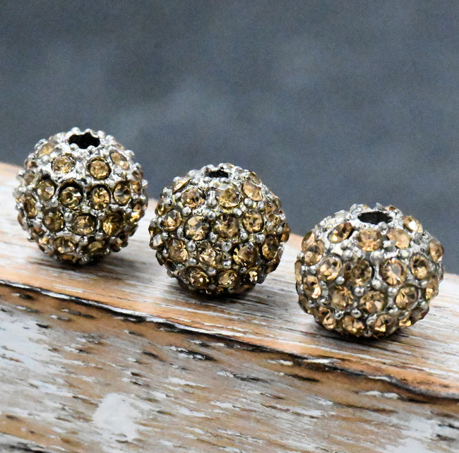 Topaz Crystal Rhodium Plated Pave Beads, 8mm Round, 2pc Main Image