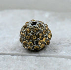 Topaz Crystal Rhodium Plated Pave Beads, 8mm Round, 2pc