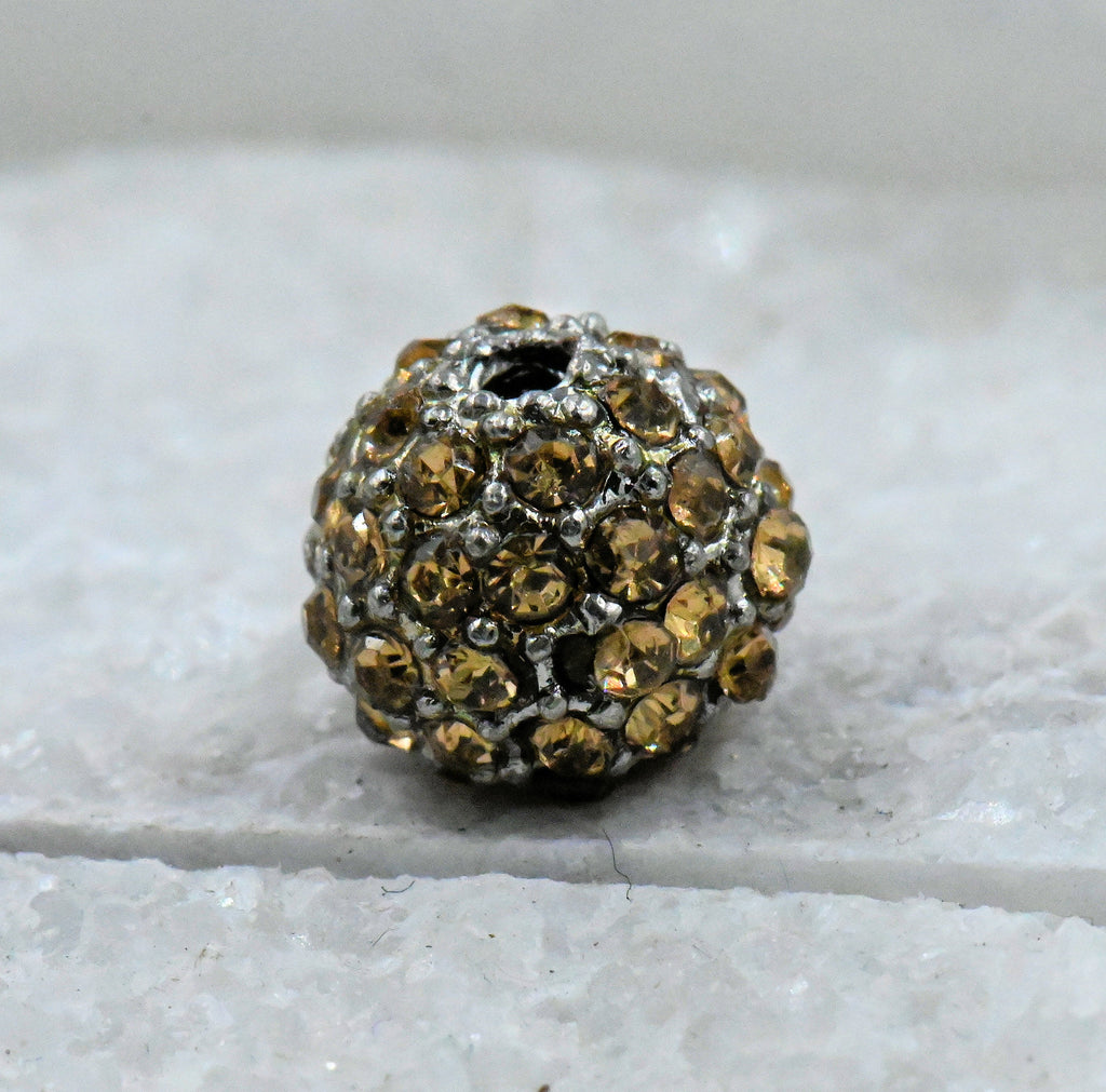 Topaz Crystal Rhodium Plated Pave Beads, 8mm Round, 4pc