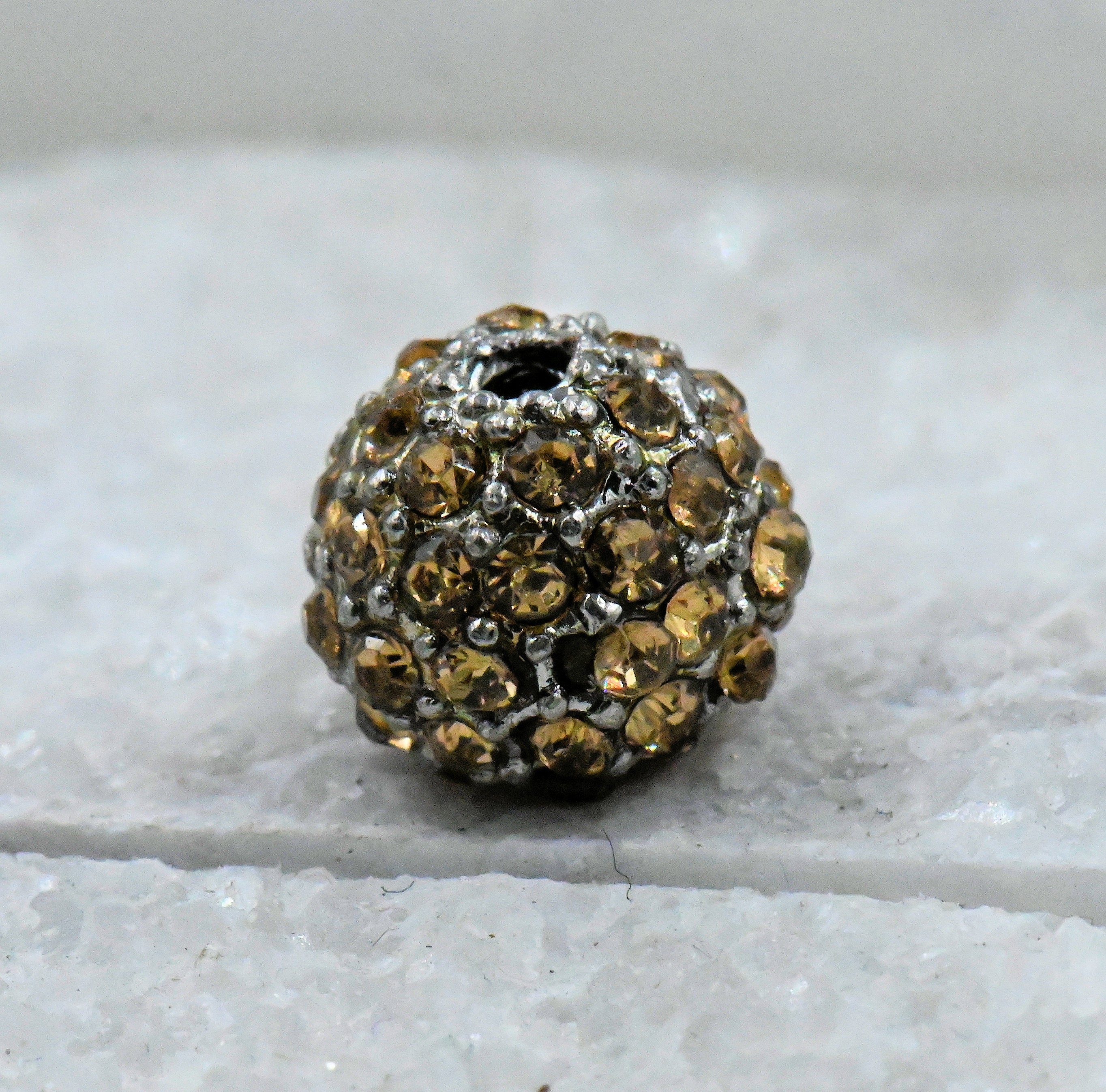 Topaz Crystal Rhodium Plated Pave Beads, 8mm Round, 4pc