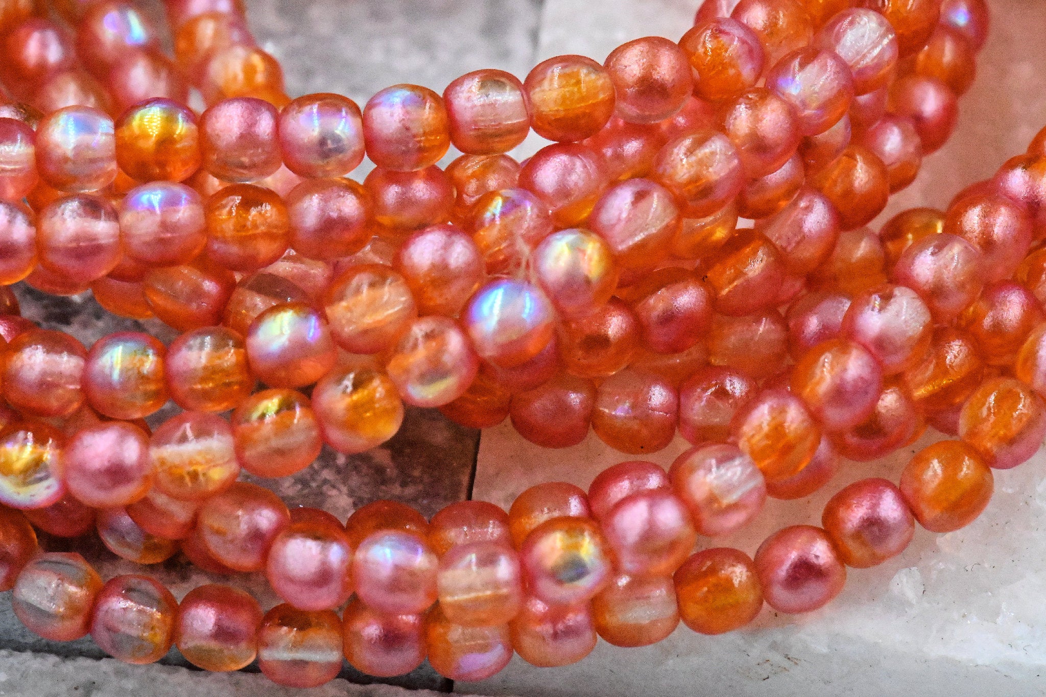 4mm Tangerine Orange Watermelon Czech Round Druk
