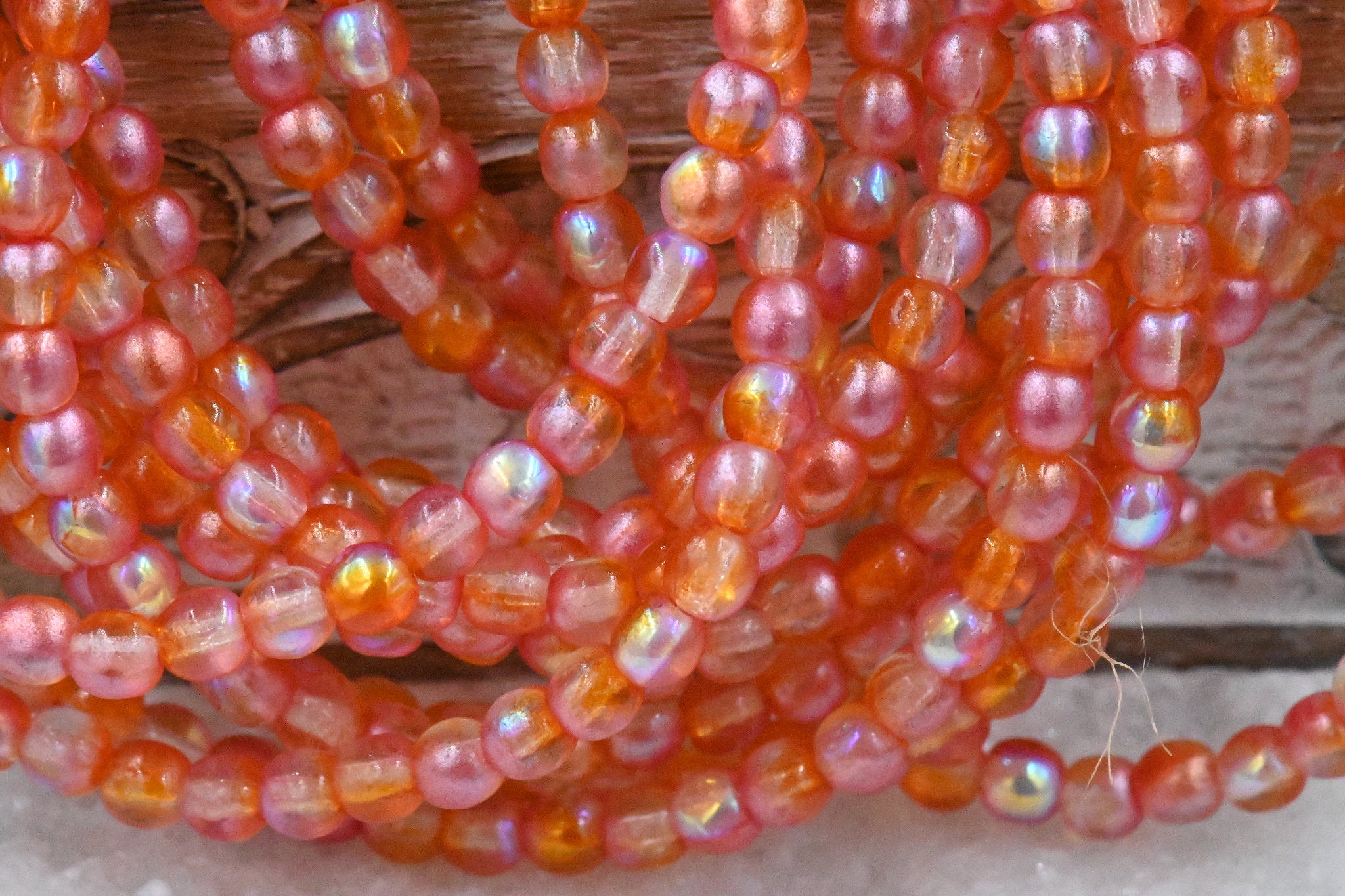 4mm Tangerine Orange Watermelon Czech Round Druk