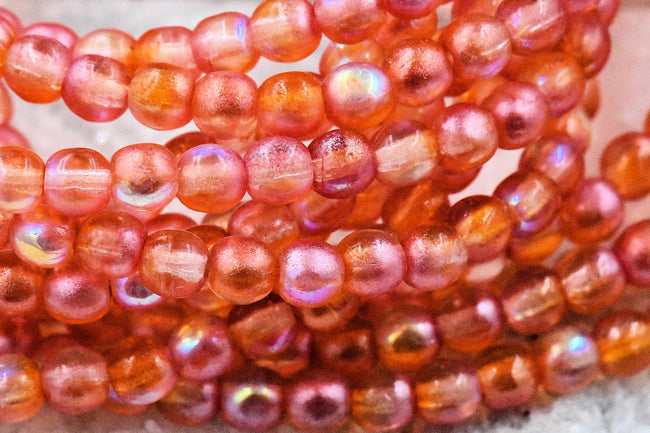 4mm Tangerine Orange Watermelon Czech Round Druk Main Image