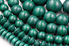 Christmas Green Wood Beads Round, Rondelle or Bicone