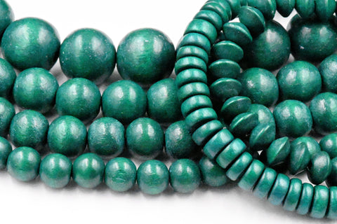 Christmas Green Wood Beads Round, Rondelle or Bicone