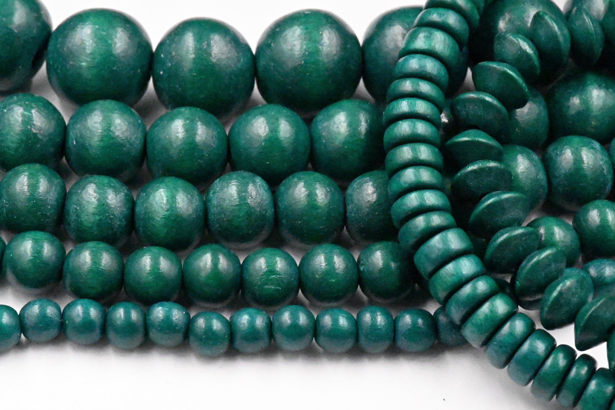10mm Round Green Wooden Beads for Crafts, Waxed Dyed Natural Wood