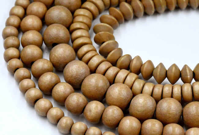 TWO 16" Strands, Toasted Almond Tan Brown Wood Beads 6mm 8mm 10mm Round, Rondelle Bicone Hover Image