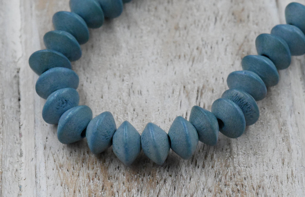 Denim Wash Blue Wood 6-12mm Round, Bicone or Rondelle