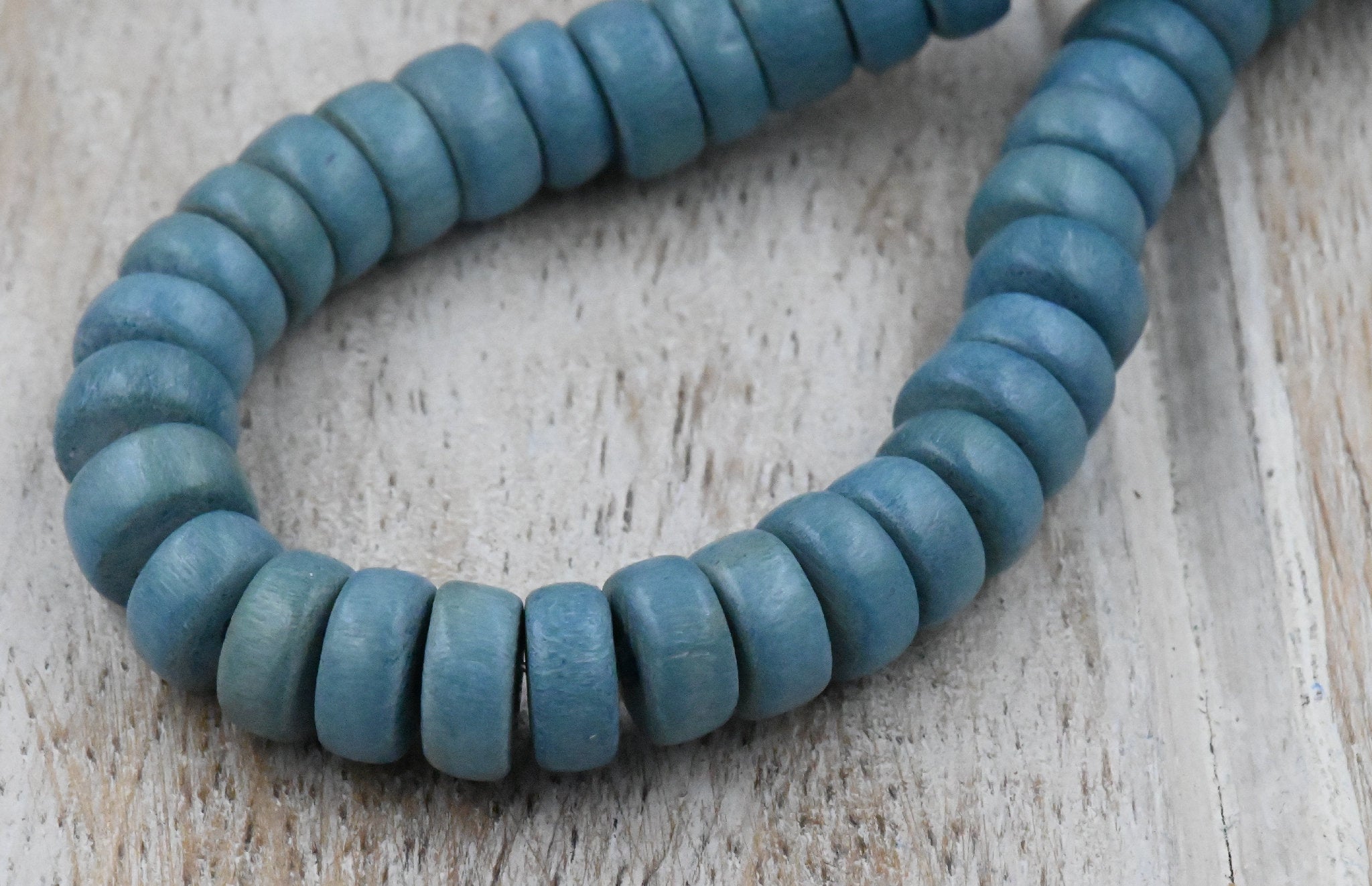 Denim Wash Blue Wood 6-12mm Round, Bicone or Rondelle