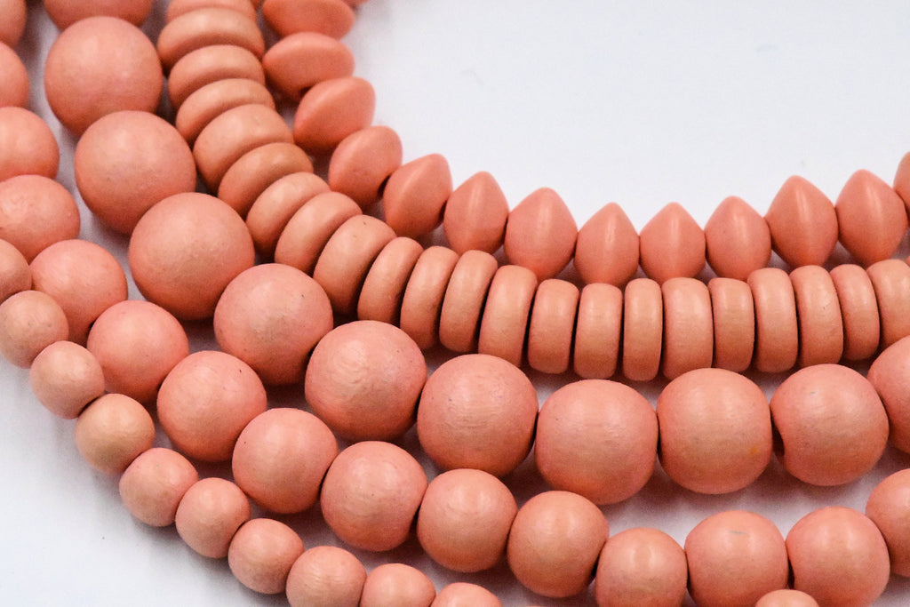 Soft Tangerine Orange Wood beads -16 inch strand