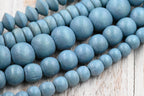 Denim Wash Blue Wood 6-12mm Round, Bicone or Rondelle
