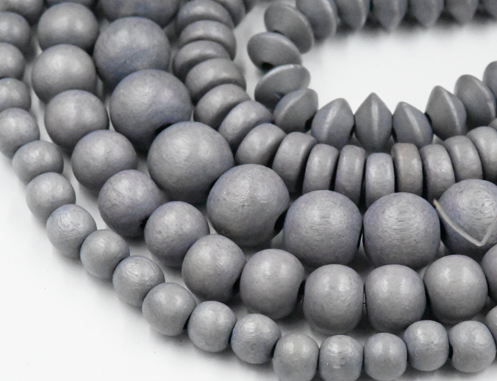 Grey Wood Beads 6mm 8mm 10mm 12mm 16mm 20mm Round or Rondelle  wood  -16 inch strand