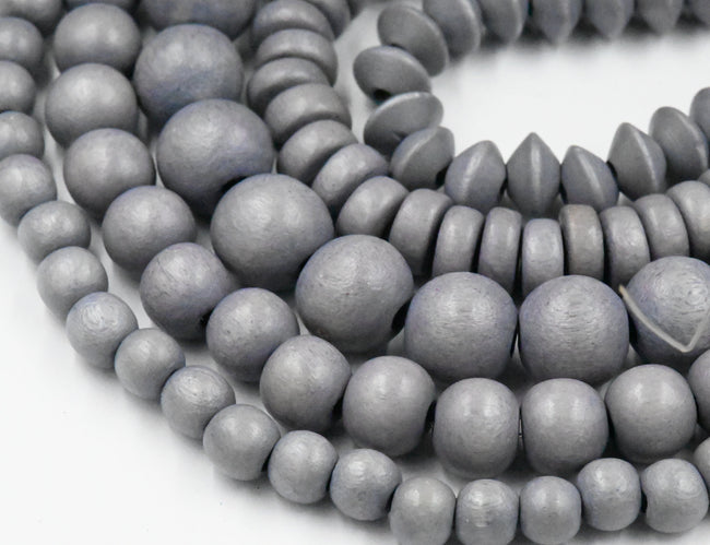 Grey Wood Beads 6mm 8mm 10mm 12mm 16mm 20mm Round or Rondelle  wood  -16 inch strand Hover Image