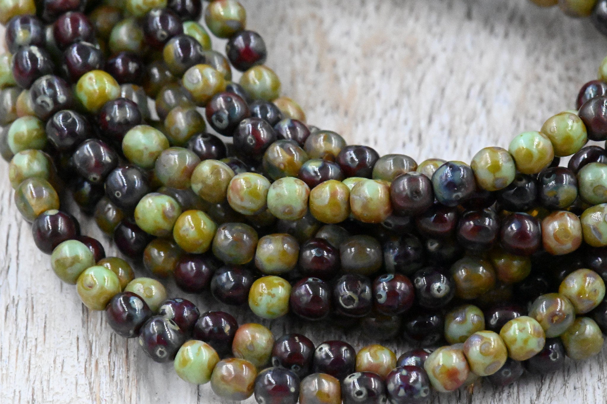 4mm Round Druk Sage Green and Red Oxide Mix Czech