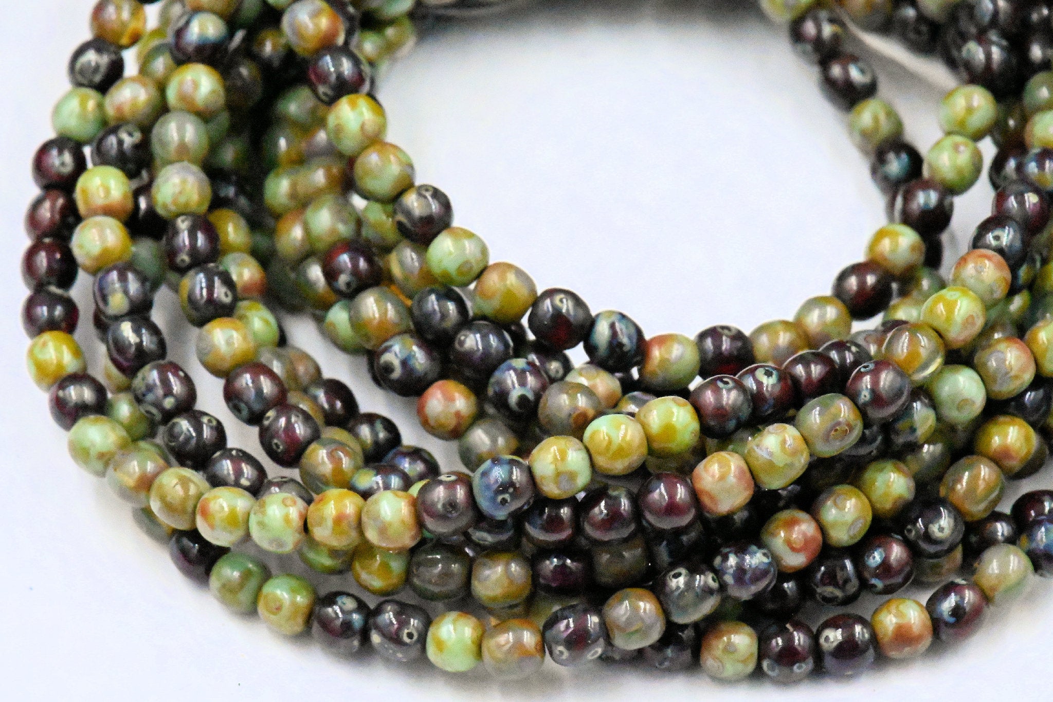 4mm Round Druk Sage Green and Red Oxide Mix Czech