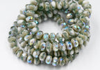 5x3mm Rondelle Tea Green and White with Antique Silver and AB Finishes