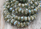 5x3mm Rondelle Tea Green and White with Antique Silver and AB Finishes