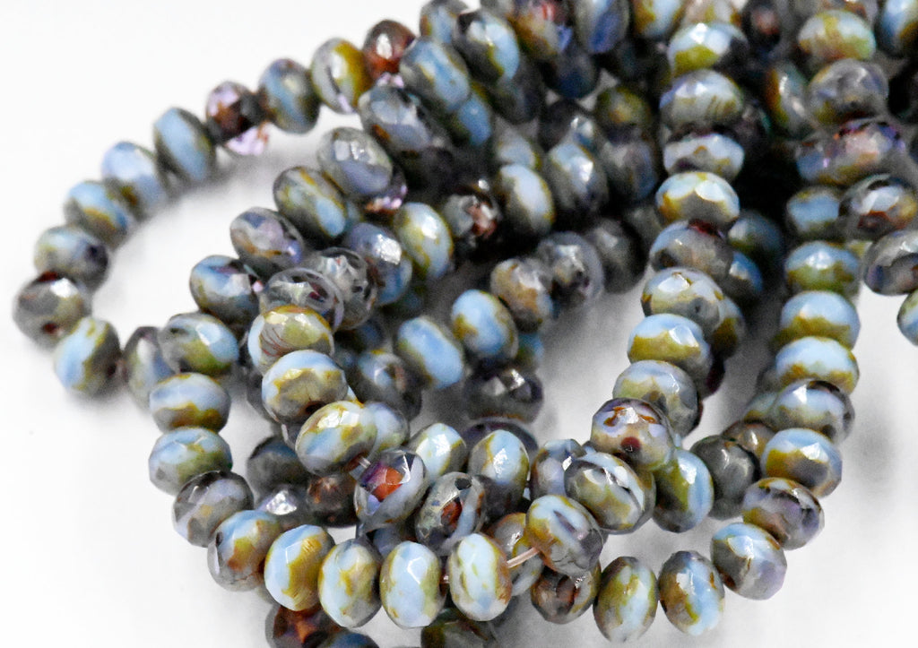 5x3mm Rondelle Periwinkle Blue and Plum Purple Picasso Faceted Czech