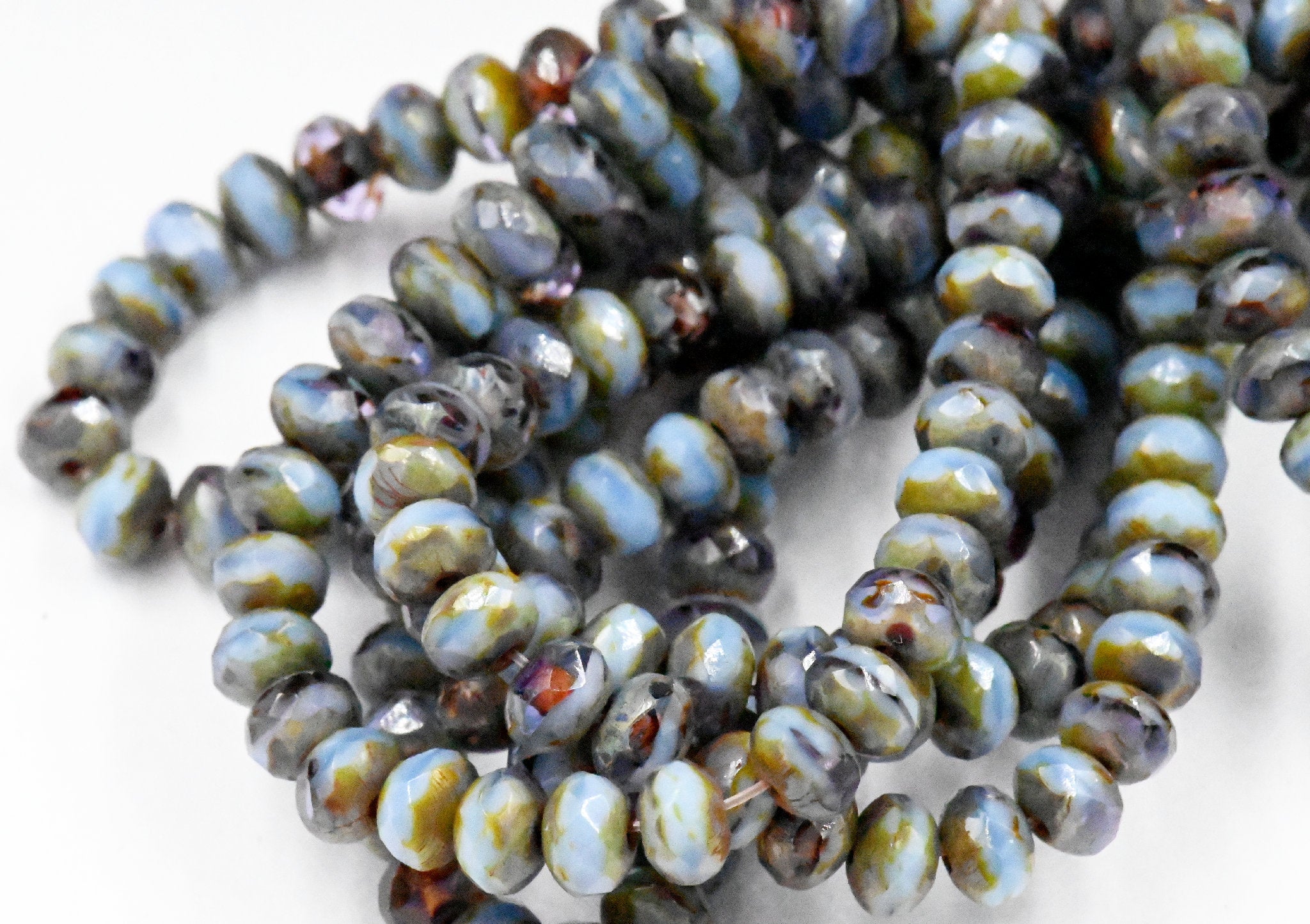 5x3mm Rondelle Periwinkle Blue and Plum Purple Picasso Faceted Czech