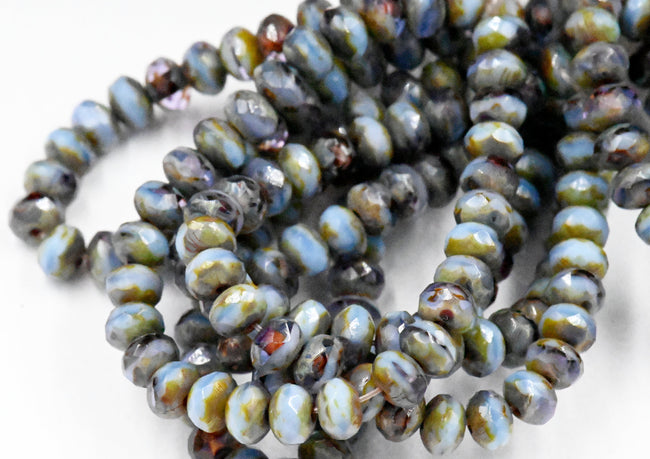 5x3mm Rondelle Periwinkle Blue and Plum Purple Picasso Faceted Czech Main Image