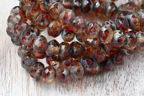 Red Crimson Topaz Picasso Rondelle 25pc 5x7mm Faceted
