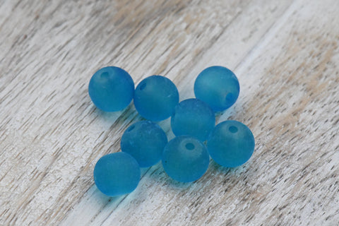 Aqua Blue Green Frosted Matte Glass Round Druk 6mm 8mm Beads