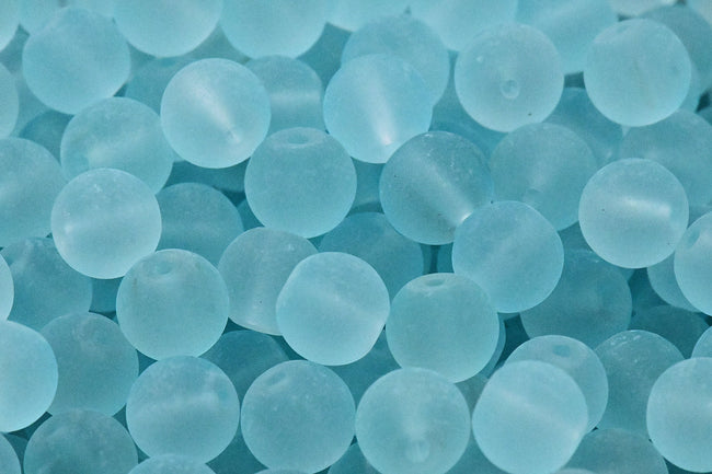 Clear Lake Blue Green Frosted Matte Glass Round Druk 6mm 8mm Beads Hover Image