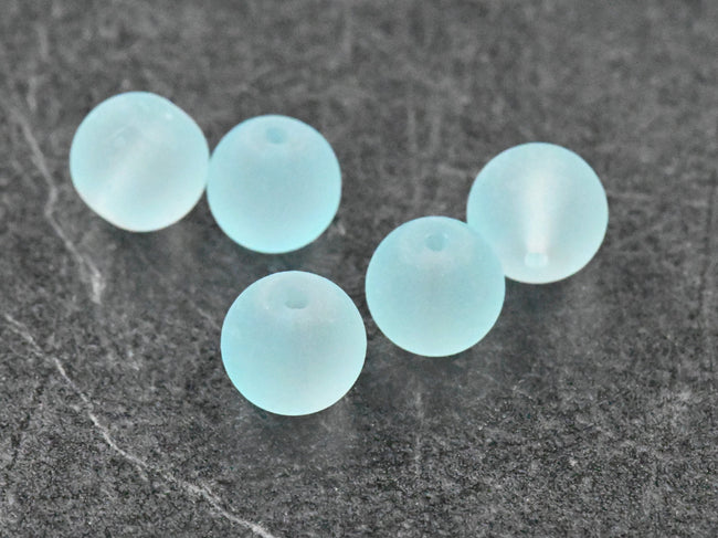 Clear Lake Blue Green Frosted Matte Glass Round Druk 6mm 8mm Beads Main Image