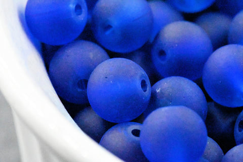 6mm 8mm Galaxy Blue Frosted Matte Glass Round Druk Beads - 100 beads