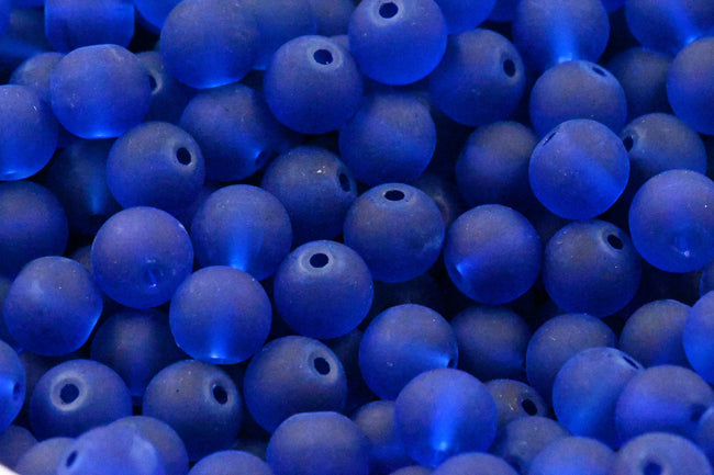 6mm 8mm 10mm Galaxy Blue Frosted Matte Glass Round Druk Beads Hover Image
