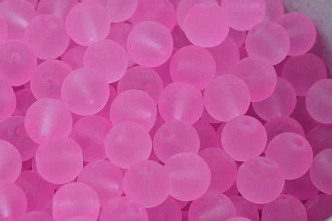 Pink 6mm 8mm 10mm Frosted Matte Glass Round Druk Beads Hover Image