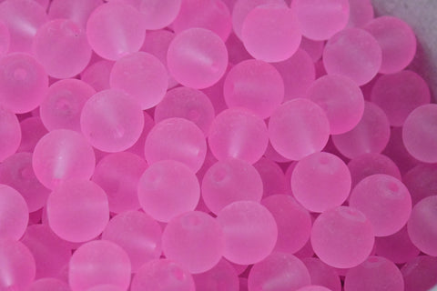 Pink 6mm 8mm 10mm Frosted Matte Glass Round Druk Beads