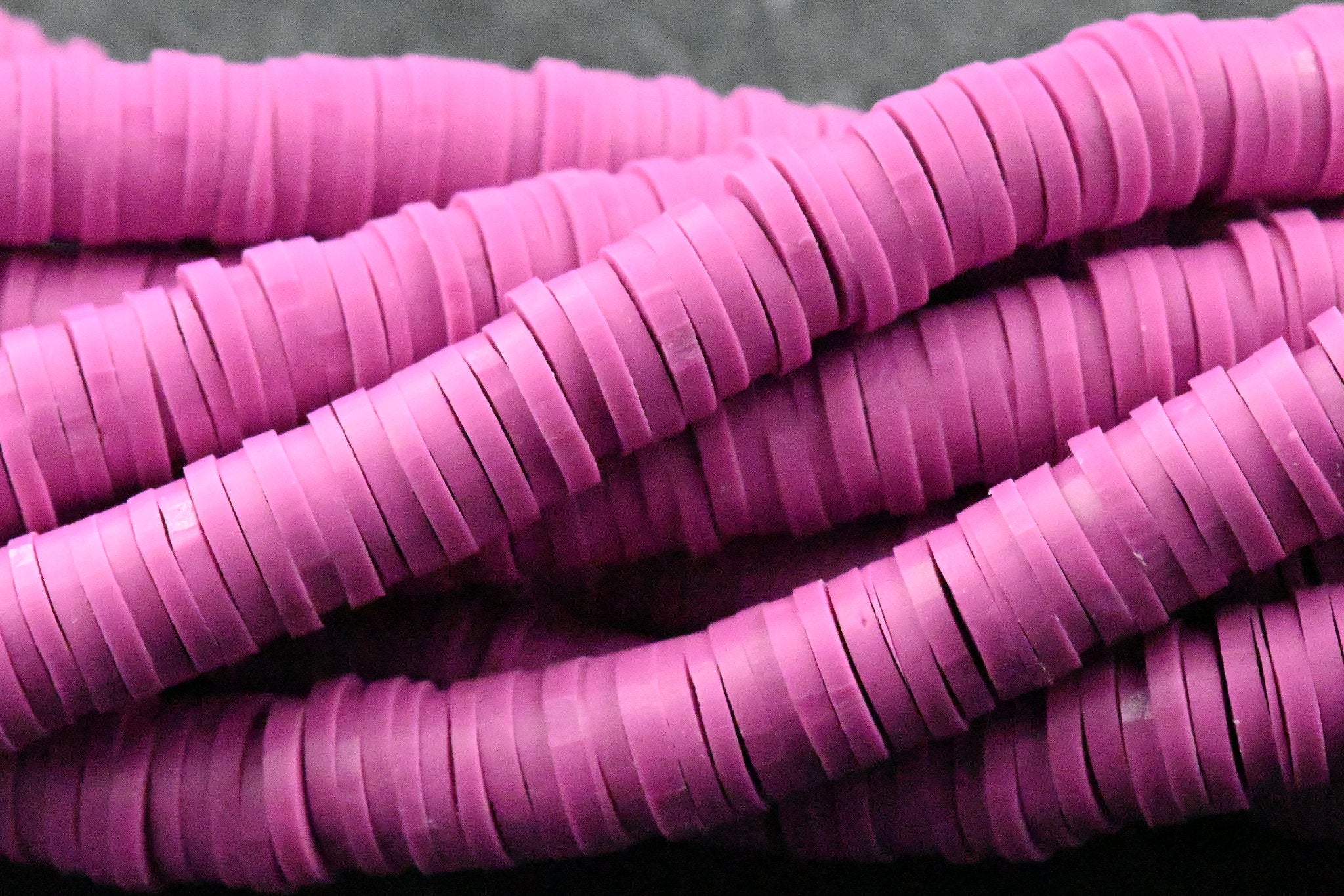 Flat Round Handmade Polymer Clay Bead Spacers, Pink Mulberry Purple, 6x1mm