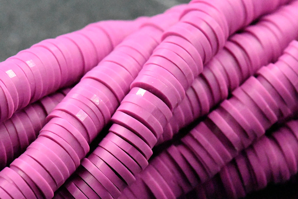 Flat Round Handmade Polymer Clay Bead Spacers, Pink Mulberry Purple, 6x1mm