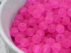 Hot Pink Frosted Matte Glass Round Druk 6mm 8mm Beads