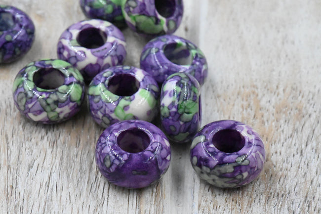 Large Hole Jade, Purple Grass European Beads, Round 15mm Hover Image