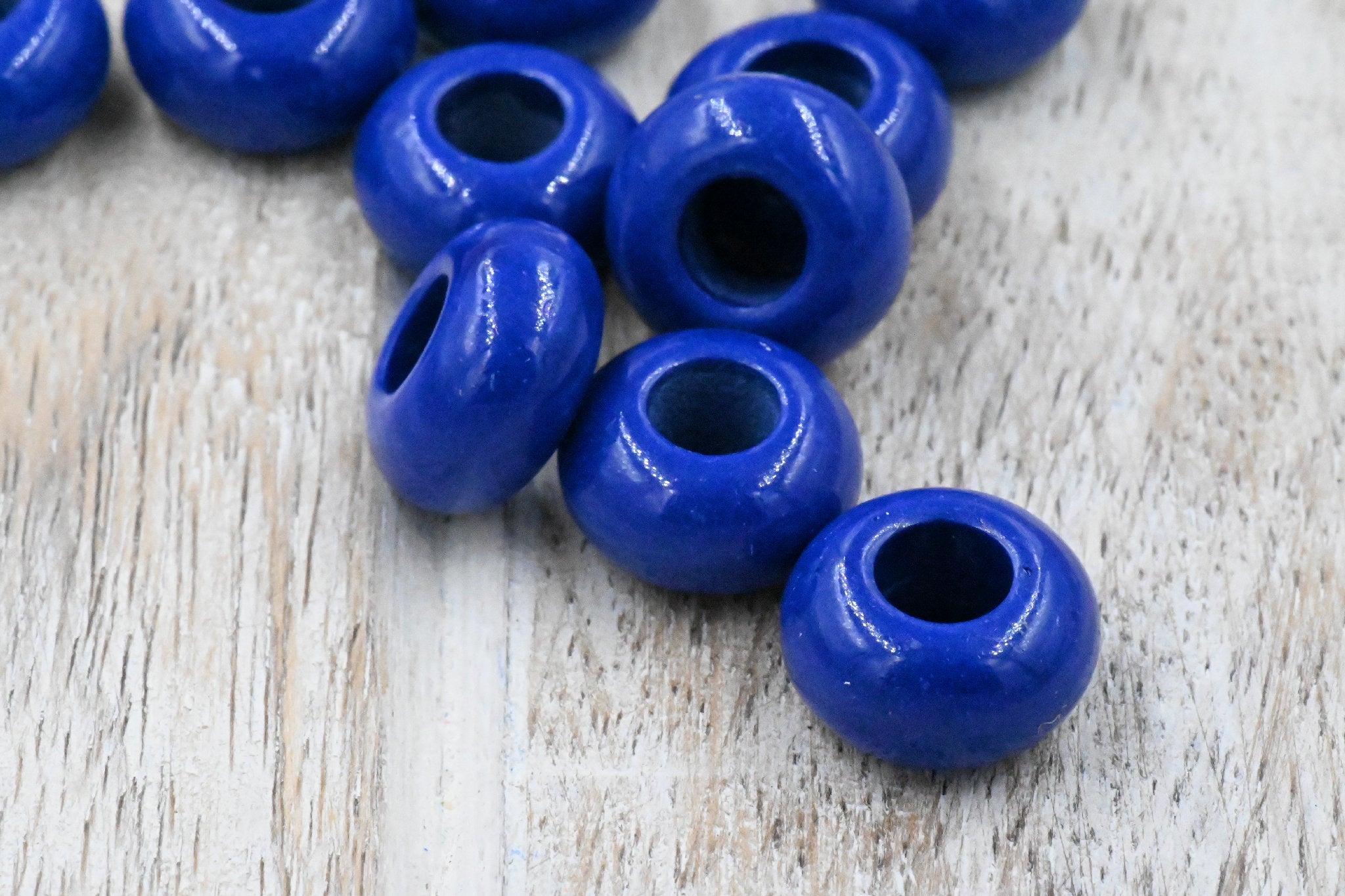 Large Hole Jade, Twilight Blue European Beads, Round 15mm