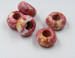 Large Hole Jade, Pink Sunflower European Beads, Round 15mm