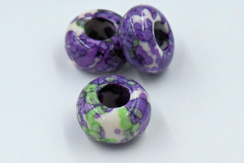 Large Hole Jade, Purple Grass European Beads, Round 15mm