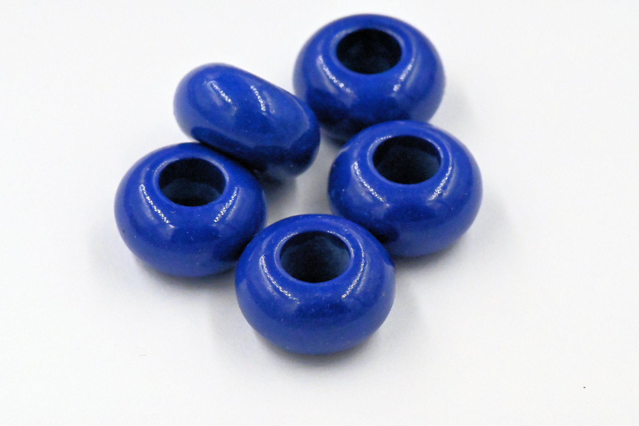 Large Hole Jade, Twilight Blue European Beads, Round 15mm