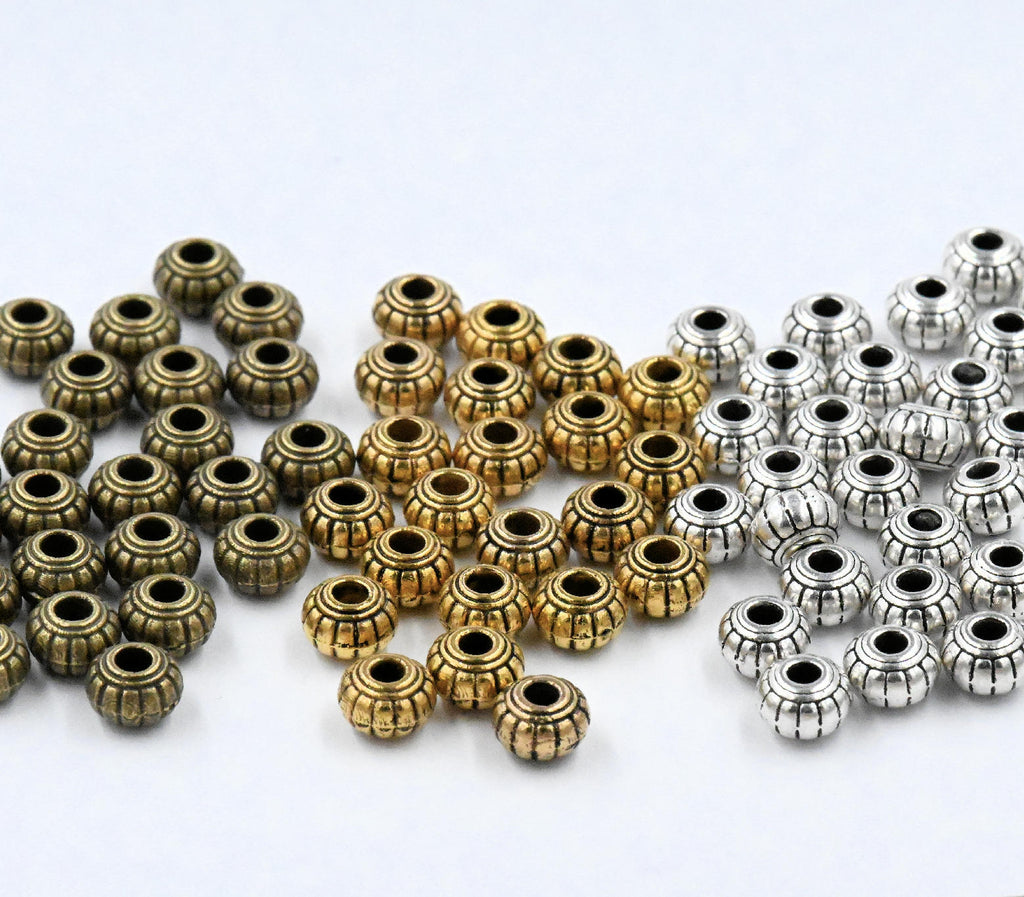 Antique Bronze, Gold or Silver 6x4mm Rondelle 100pc