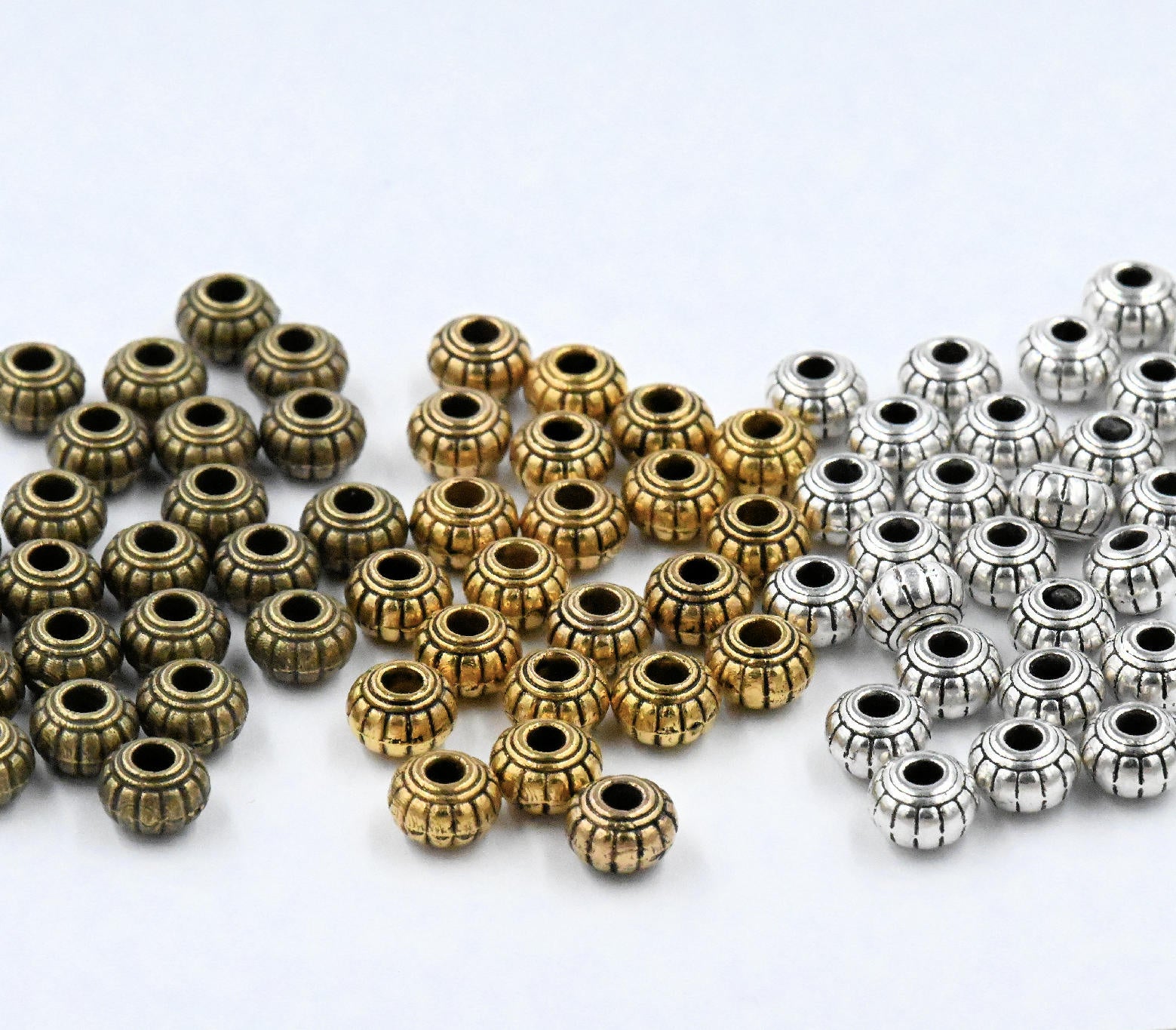 Antique Bronze, Gold or Silver 6x4mm Rondelle 100pc
